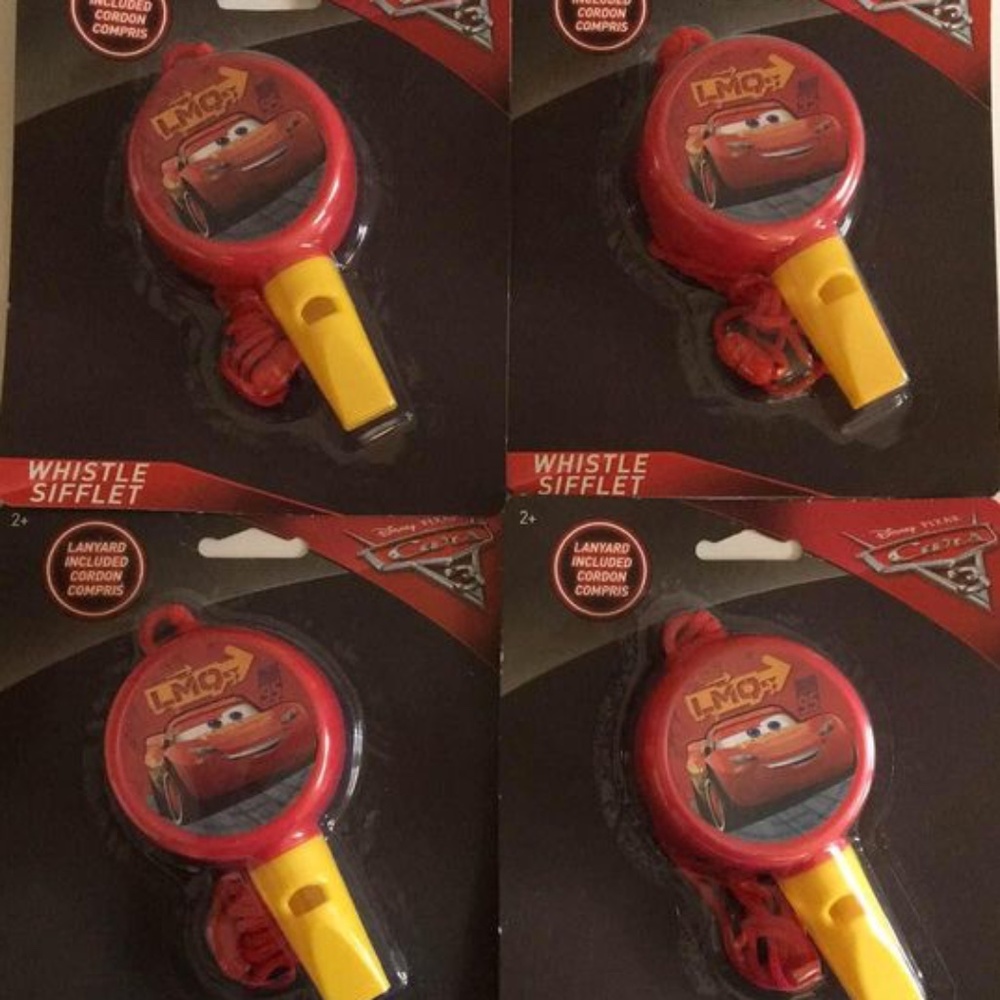 BRAND NEW sealed 4 packs of Disney cars whistle with lanyard